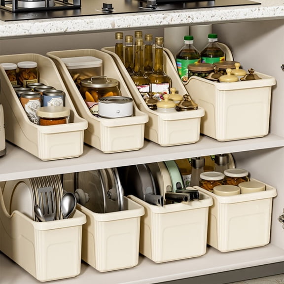 AYktou Multi-Functional Pulley Kitchen Cabinet Organizer, 15×7×8 Inch Pull Out Storage Rack for Pans Pot Lid, Kitchen Sundries Storage Organizer Sorting Storage Bins for Spice Jar Cutlery Bowl Tray