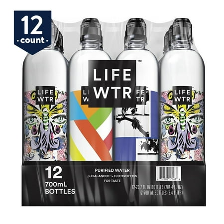 LIFEWTR, Premium Purified Water, pH Balanced with Electrolytes For Taste, 700 mL flip cap bottles (Pack of 12) (Packaging May Vary)