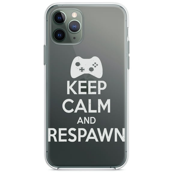 DistinctInk Clear Shockproof Hybrid Case for iPhone 12 / 12 PRO (6.1" Screen) - TPU Bumper Acrylic Back Tempered Glass Screen Protector - Keep Calm and Respawn Gamer Video Games