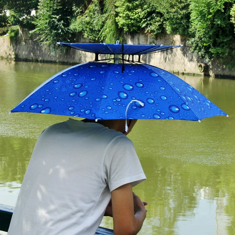 Aimiya Umbrella Hat Head Mounted Good Ventilating Heat Dissipation Double-Layer Rainproof Folding Anti-UV Fishing Umbrella Cap for Outdoor, Men's