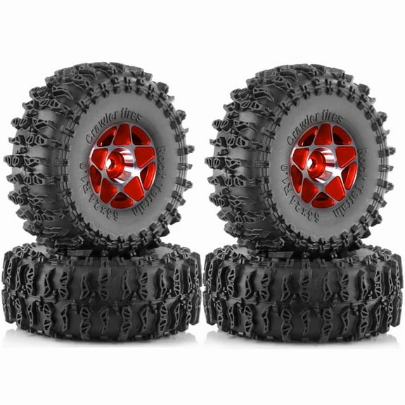 4pcs 63mm 1.0 Inch Metal Beadlock Wheel Tire Set for 1/18 1/24 RC Crawler Car TRX4M SCX24 AX24 FCX24 Upgrade Parts Red