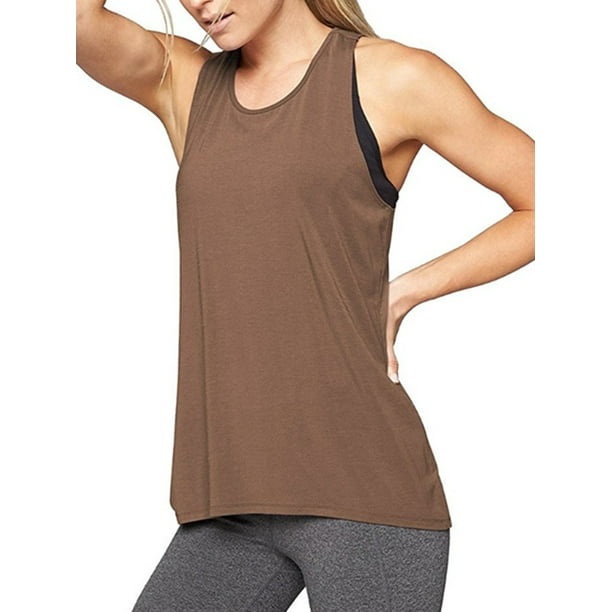 Fashnice Ladies Athletic Tanks Crop Sport Top Yoga Tops Casual Workout Tank  Loose Exercise Shirts Coffee XL 