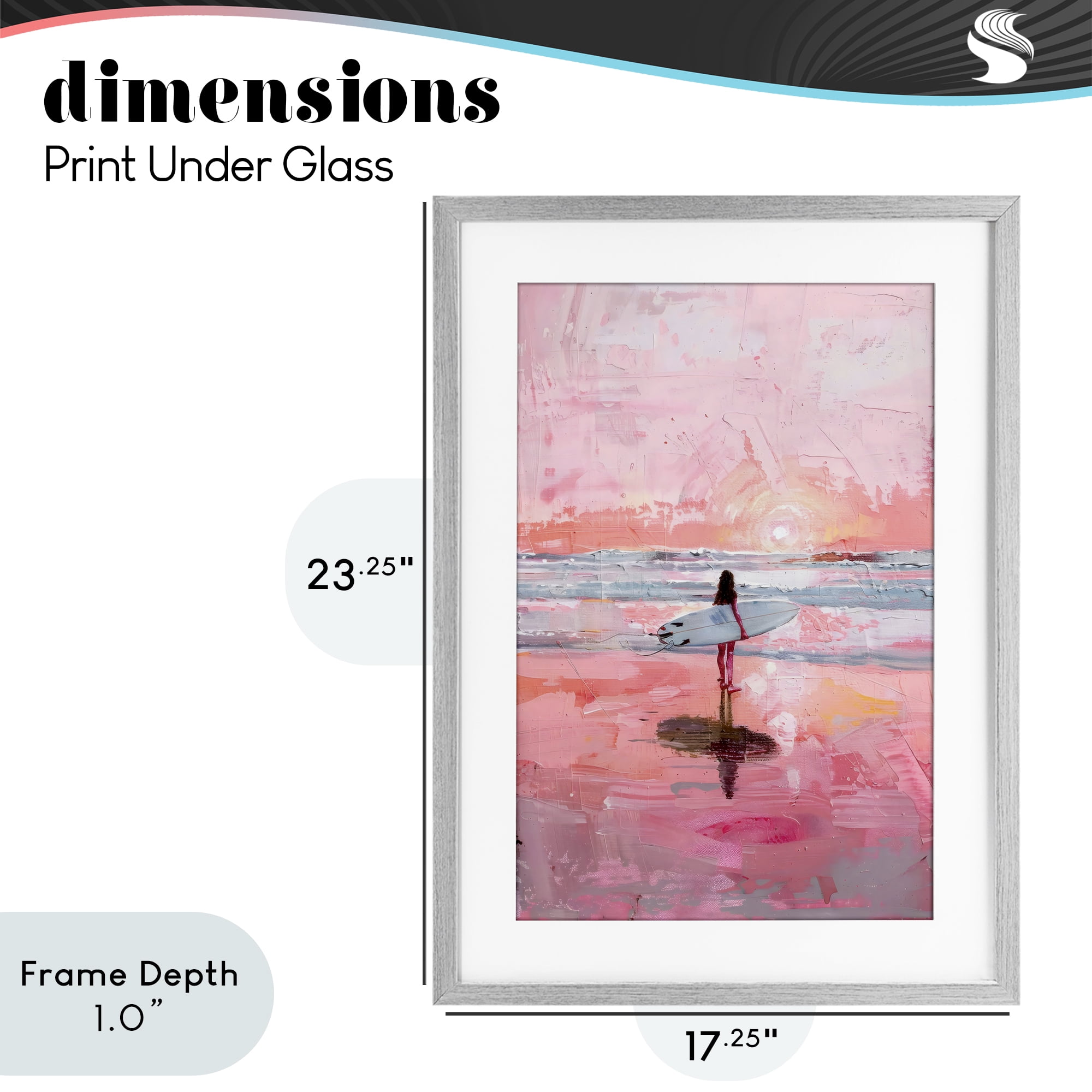 Stupell Industries Surfer at Pink Sunset Gray Framed Print Under Glass, design by Creative Studio