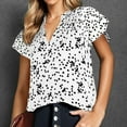 thumbnail image 2 of Zhouzou Women's Casual V Neck Floral Print Smocked Short Sleeve Chiffon Blouses Bohemian Top Shirts, 2 of 5