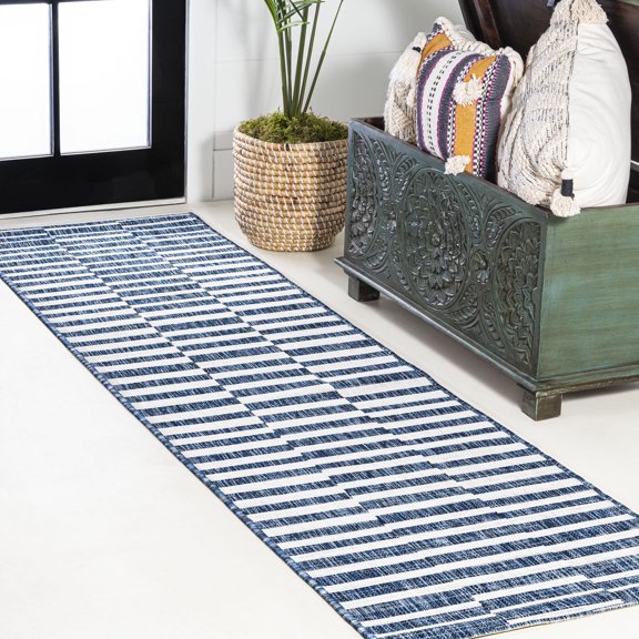 JONATHAN Y SANTA MONICA 2 x 10 Runner Rug, Sukie Offset Stripe - Blue/Ivory, SMB133D-210