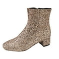 thumbnail image 6 of Women's Sparkly Sequin Dress Boots Glitter Leather Chunky Low Heel Mid Calf Short Ankle Booties for Christmas Wedding Party Gold Size 8.5, 6 of 7