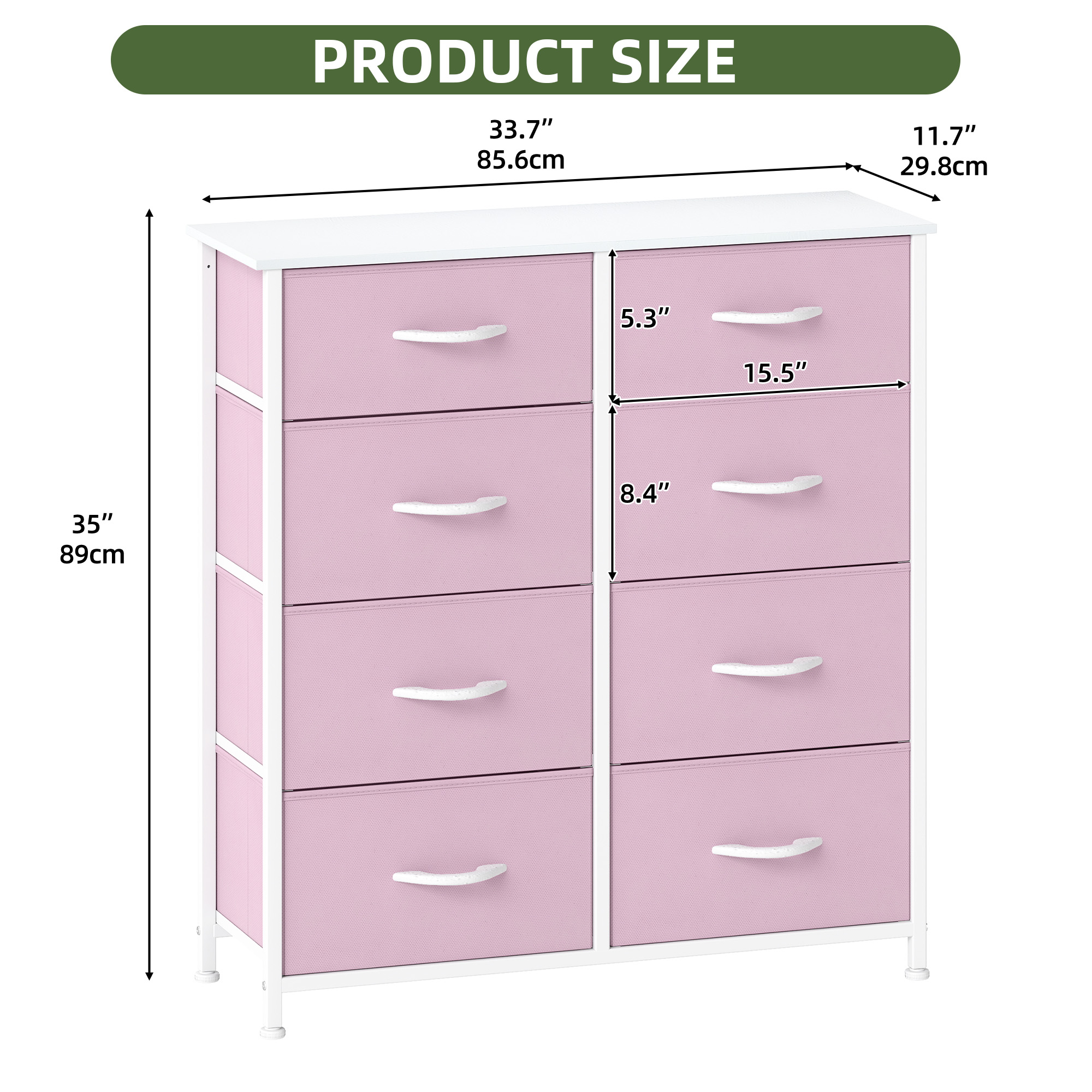 Uforic 8 Drawer Dresser, Fabric Storage Dressers for , Robust Metal Frame, Wood Finish Top