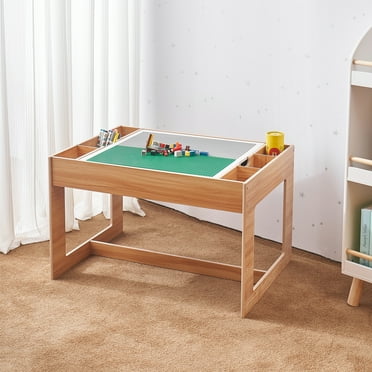 Your Zone Kids 2 in 1 Building Block Storage Play Table, Natural, Age 3 
