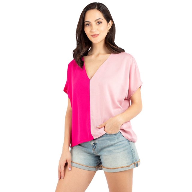 Blusa bicolor con cuello V