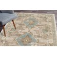 thumbnail image 1 of Tribal Area Rug, Abstract Geometric Motif of Striped Zigzag Shapes and Squares in Nude Tones, Soft Carpet for Living Room Decor with Distressed Look, 4' X 5.7', Beige Blue and Tan, by Ambesonne, 1 of 6