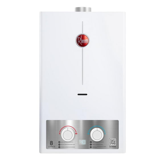 Calentador de Agua Instantáneo Rheem 8 Litros por Min Gas Natural 1 Servicio Plus 1er Mantenimiento incluido blanco