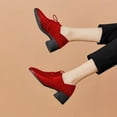thumbnail image 4 of YDN Women Square Toe Lace up Oxford Shoes Comfortable Chunky Low Heels Pumps Professional Office Daily Size 7 Red, 4 of 4