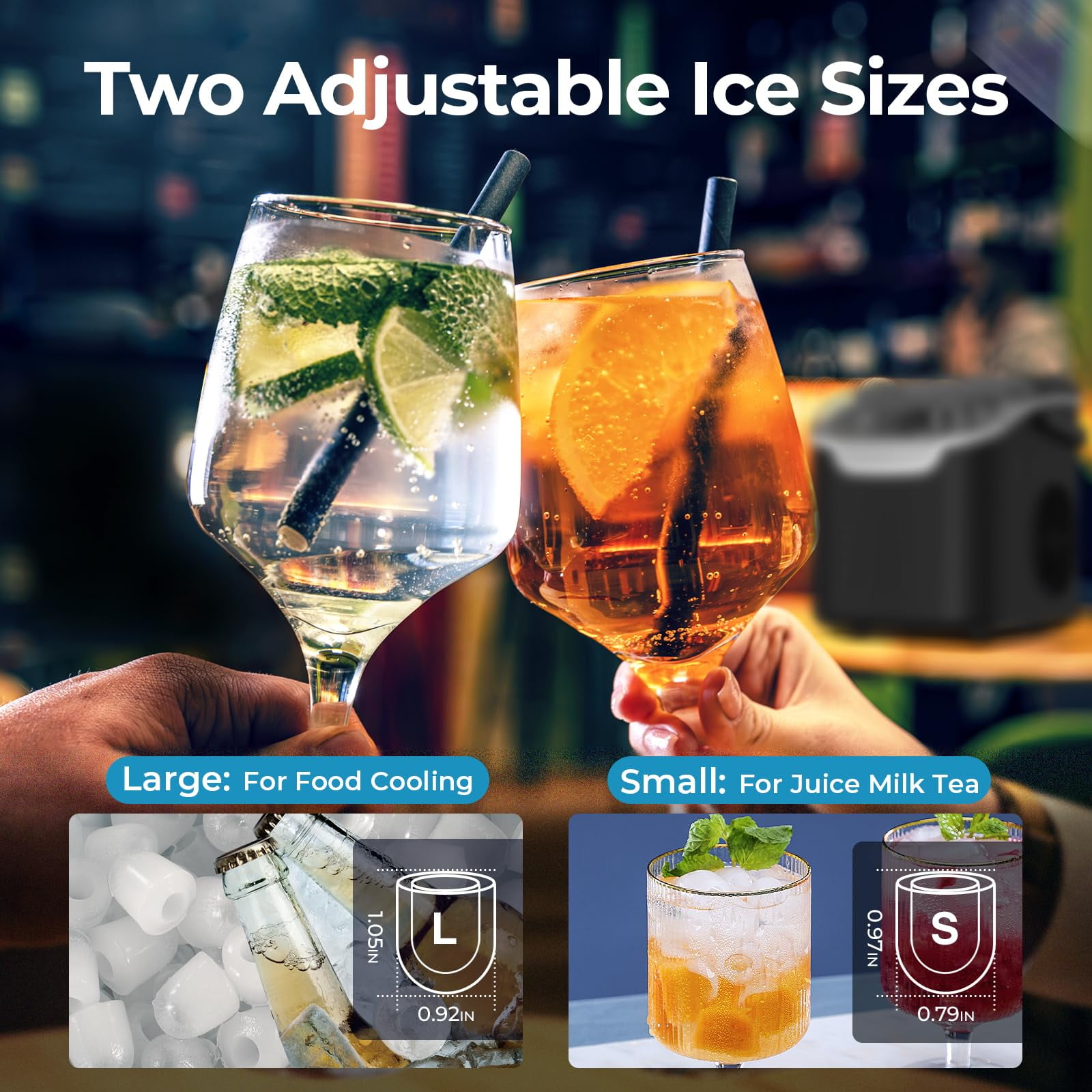 FREE VILLAGE Countertop Ice Maker Machine,26 lbs/Day Ice with 2 Sizes Portable Mini ice Maker,Energy Saving with Ice Basket/Scoop for Home/Doom/Party/Travel/Camping/Bar,Black