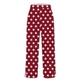 thumbnail image 6 of Polka Dot Print Linen Pants for Women Button Side Slit Vintage Trousers Lightweight Casual Slacks Elastic Waist Wide Leg Beach Palazzo Trouser with Pockets 2026 Red XXL, 6 of 6
