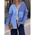 thumbnail image 4 of Blusa Informal de Larga con Cuello en V, A Rayas y Lazo Frontal para Mujer, con Patchwork y Bloques de Color Azul L, 4 of 9