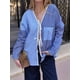 thumbnail image 4 of Blusa Informal de Larga con Cuello en V, A Rayas y Lazo Frontal para Mujer, con Patchwork y Bloques de Color Azul S, 4 of 9