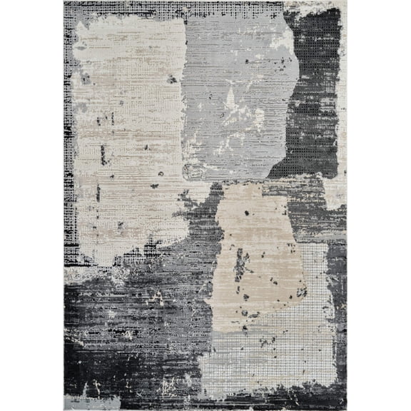 8' X 11' Beige and Black Abstract Distressed Area Rug
