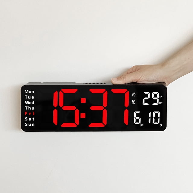 Reloj de pared digital grande de 16" con control remoto, alarma dual con pantalla LED grande, 8 colores RGB, horario de verano automático, temperatura para sala de estar, dormitorio, decoración de