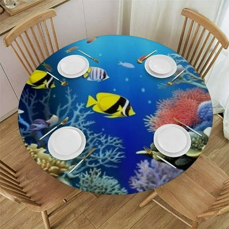 

Sheronv Corals Fish Ocean Round Table Cover Stain Resistant Washable Indoor Outdoor Tablecloth Kitchen Dining Wedding Parties 100% Polyester Tablecloths for Picnic Farmhouse Decor 31 -35