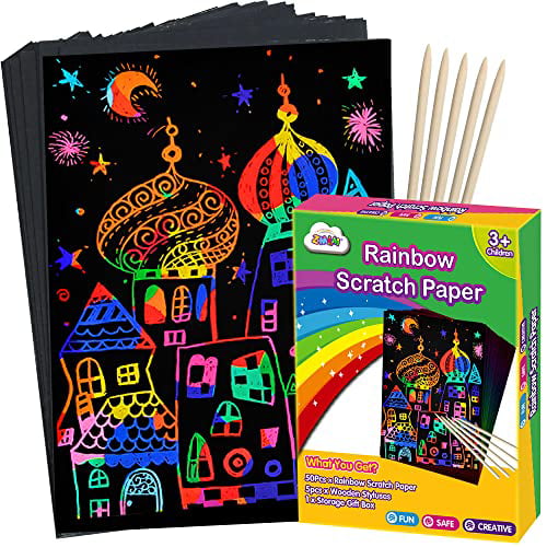 Pigipigi Scratch Art Paper for Kids 59 Pcs Magic Rainbow Scratch Off Paper Set 