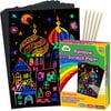ZMLM Scratch Paper Art Set, 50 Piece Rainbow Magic Scratch Paper for Kids Black Scratch it Off Art Crafts Notes Boards Sheet with 5 Wooden Stylus for Easter Party Game Christmas Birthday Gift