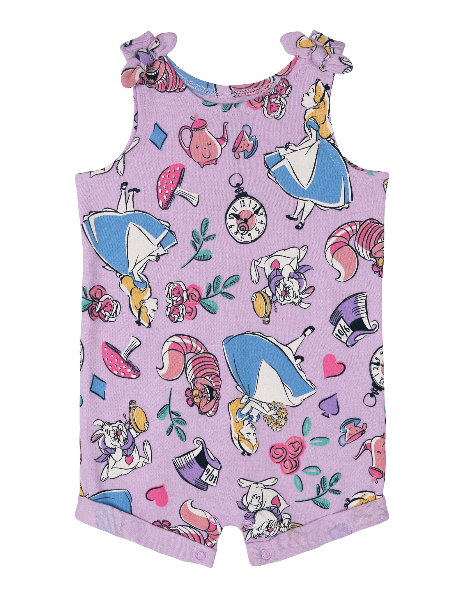 Disney Alice in Wonderland Baby Girls' 2-Piece Sleeveless Romper and Headband Set Wonderland Lavender