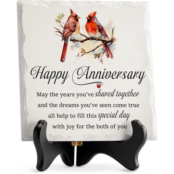 Anniversary Couples Gifts - Cardinal Ceramic Plaque - Happy Anniversary Presents for Couples - Romantic Wedding Celebrate Keepsake Desk Decorations Christmas Gift
