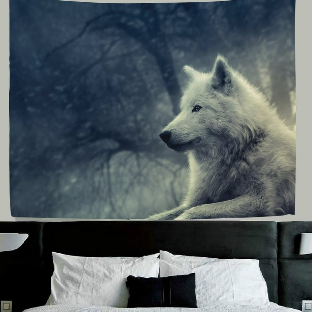 POPCreation Wolf wall decor Forest Lone Wolf Fabric Tapestry Throw Dorm
