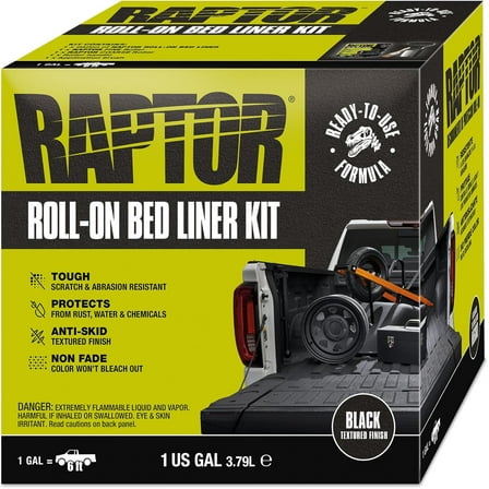 Raptor Roll-On Bed Liner Kit, Truck Bed Liners, Long-Lasting Protection, Black, 1 Gallon