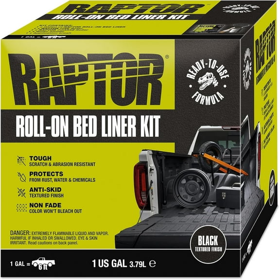 Raptor Roll-On Bed Liner Kit, Truck Bed Liners, Long-Lasting Protection, Black, 1 Gallon