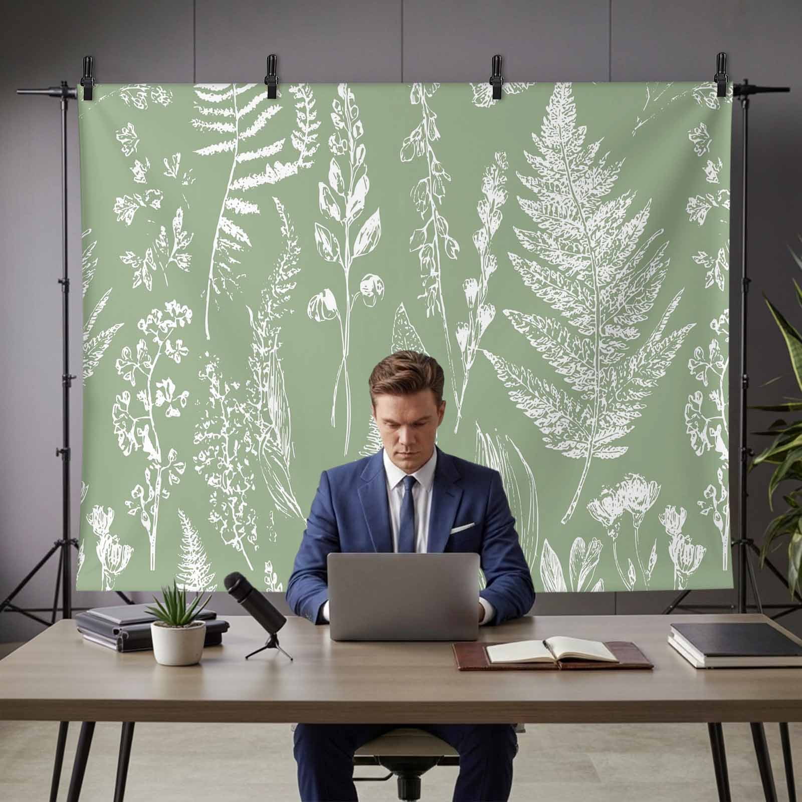 Abstract Leaves Backdrop for Photography, Sage Green Background Plant Hand-painted Photo Backdrop Portrait Background Party Banner Photo Backgrounds for Studio Booth Props, 7x5ft
