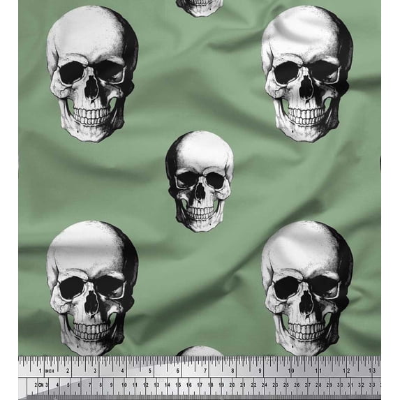 Soimoi Rayon Crepe Fabric Horror Skull Halloween Decor Fabric Printed Yard 46 Inch Wide