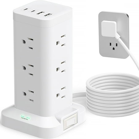 Power Strip Tower Waterproof - Surge Protector, Electric Shockproof, Overload Protection, etc. 9 Outlets Extension Cord with USB Ports, Dorm Room Home Office Essentials, FCC UL Listed SALE Today! Aioneus Power Strip Tower Surge Protector With 12 Outlets &Amp; 4 Usb Ports, 6Ft Extension Cord, White