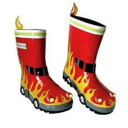 

Kidorable Little Boys Red Fireman Truck Print Rubber Rain Boots 6 Toddler