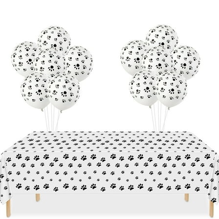 Dog Party Decorations - 3Pcs Puppy Paw Print Tablecloths, 12Pcs Dog Paw Print Balloons Puppy Pattern Disposable Table Cover for Dog Themed Birthday Party Supplies