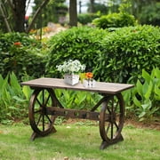 iKayaa Wagon Wheel Wood Outdoor Potting Bench Work Station Garden Plant Stand Table