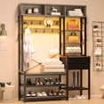 thumbnail image 6 of 7-in-1 Entryway Bench with Coat Rack and 2 Fabric Drawers, Hall Tree with Bench and 3 Storage Cubbies, 3 Storage Shelves and 17 Coat Hooks, Oak Grey, 6 of 10