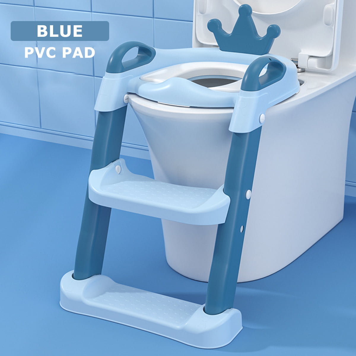 Baby Potty Training Toilet Seat with Non-Slip Step Stool Ladder for Kids Children Toddler Foldable Chair with Soft Cushion Sturdy and Non-Slip Wide Steps for Girls and Boys Blue