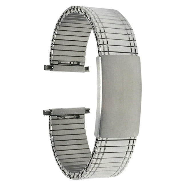 Bandini Bracelet de Montre Extensible en Acier Inoxydable Ton Argent 18mm pour Hommes, Extrémité Droite, Longueur Réglable, Bracelet de Montre en Métal Extensible, Sans Boucle