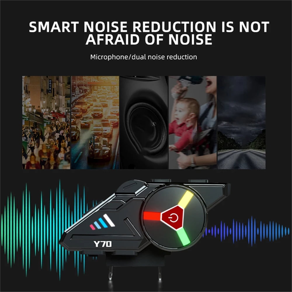 Y70 Motorcycle Intercom Headset Bluetooth with Music Sharing, Helmets Earphone Motos Riders Wireless Bluetooth Headset