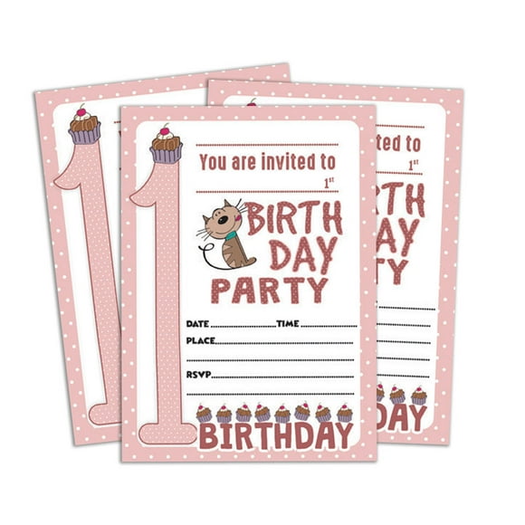Darling Souvenir Pink Birthday Invitation Card Printable Fill or Write In Blank Invites Party Supplies Pack Of 28 5 x 7 Inches