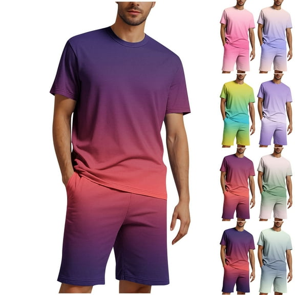 GERsome Men's 2 Piece Outfits Short Sleeve Crewneck Tops and Shorts Tracksuits Summer Lounge Sets M-4XL