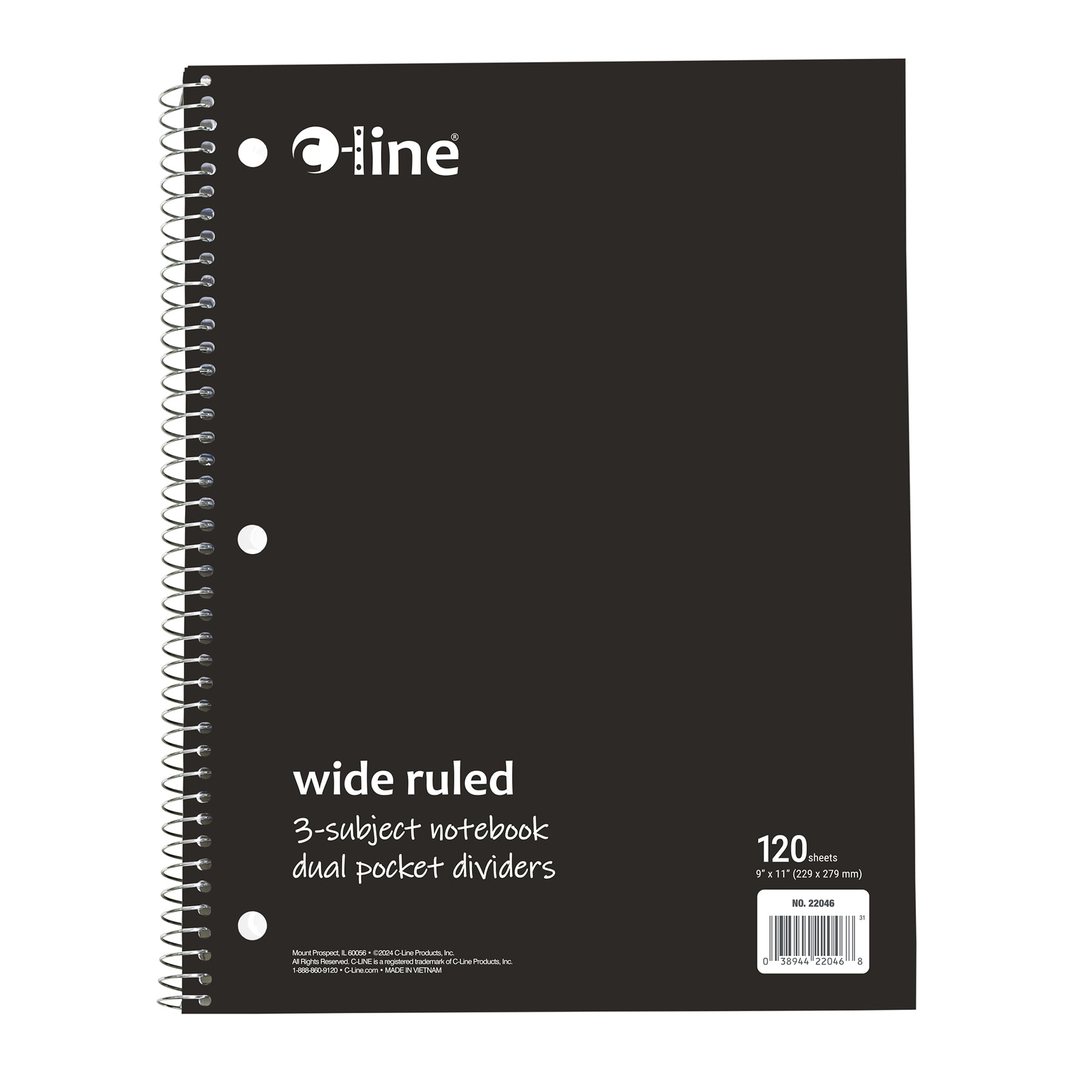 C-Line 3-Subject Notebook, Wide Ruled, 120 Sheets, Assorted Colors, Pack of 3 C-Line 3-Subject Notebook, Wide Ruled, 120 Sheets, Assorted Colors, Pack of 3