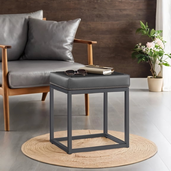 LEDREM Rectangular Ottoman Footstool with Reversible Top, Vanity Chair and Side Table, Max Load 660 lb for Living Room and Bedroom, Dove Gray