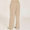 thumbnail image 5 of WULMLEO Linen Pants Women Spring Summer Dressy Casual High Waisted Drawstring Pant Cotton Straight Leg Lounge Trousers Khaki S, 5 of 6