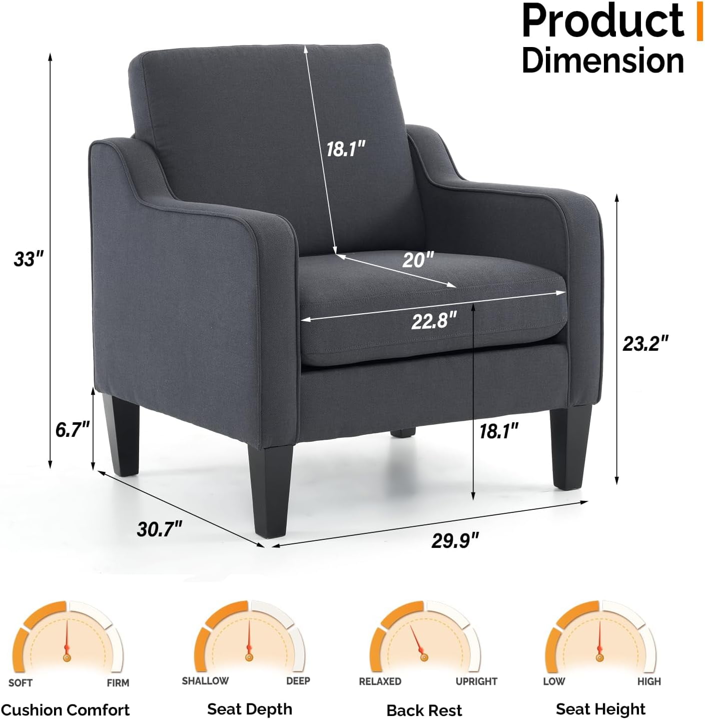 VINGLI Mid-Century Accent Chairs, Upholstered Linen Armchairs for Living Room/Bedroom, Beige (Set of 2)