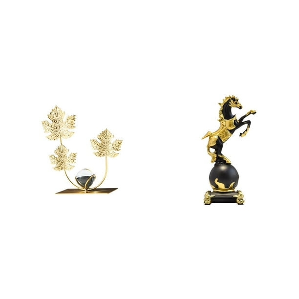 Figura decorativa de metal con flores y hojas, adorno de escritorio, estatua de caballo de resina de hierro con base pesada para oficina, hogar, tiend