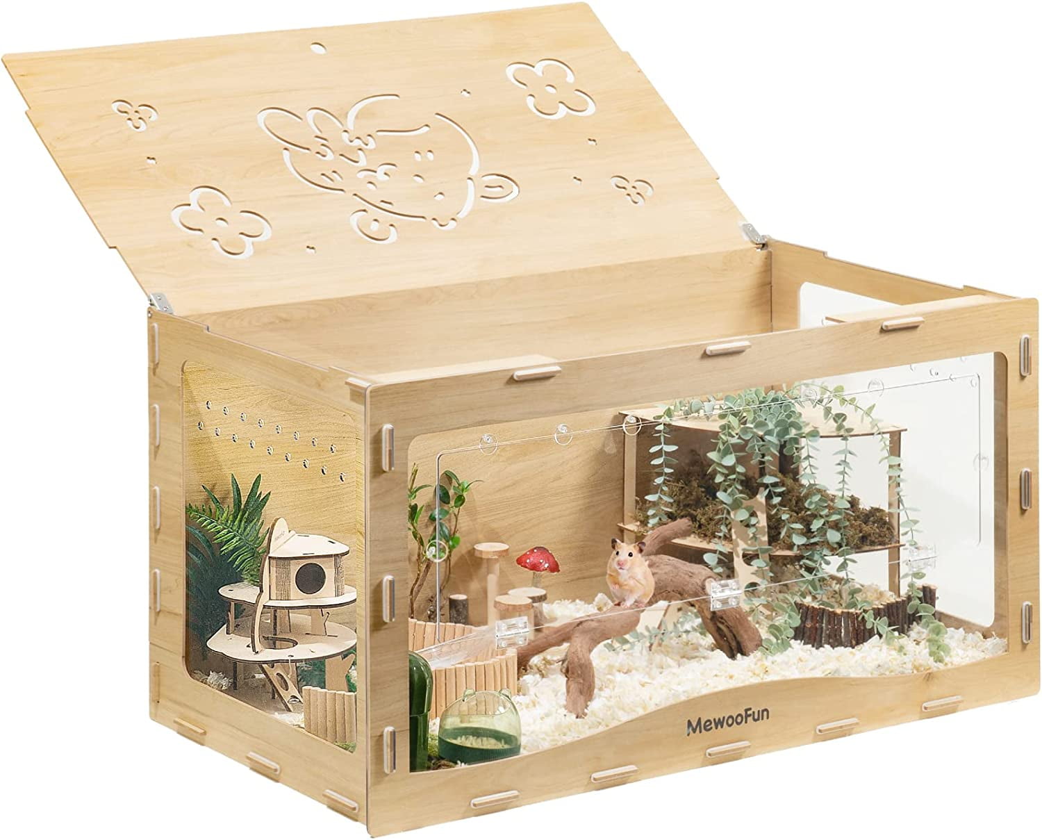 Image showcasing MEWOOFUN Large Hamster Cage Wooden Hamster Cage for Syrian Hamster (39. ...