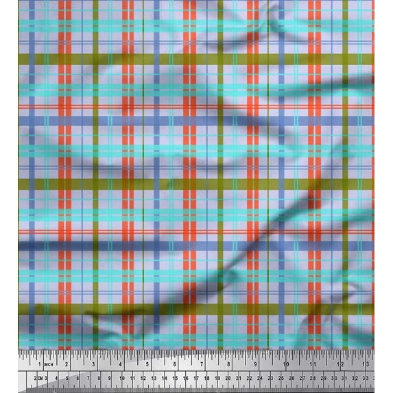 Soimoi Poly Georgette Fabric Plaid Check Print Fabric by The Yard 52 Inch Wide