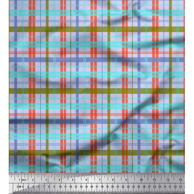 Soimoi Polyester Crepe Fabric Plaid Check Print Fabric by The Yard 42 Inch Wide